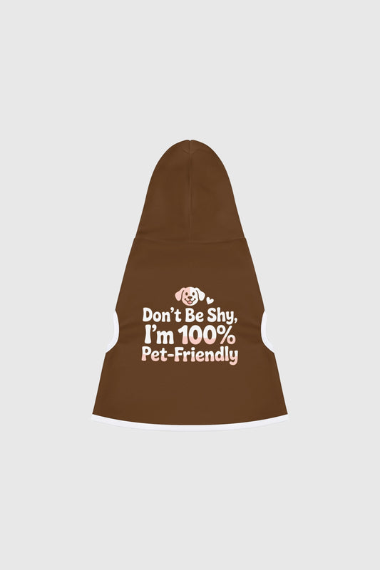 Dachshund wearing grey Don't Be Shy dog hoodie