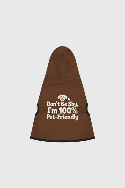 Beagle wearing grey dog hoodie with Don't Be Shy print