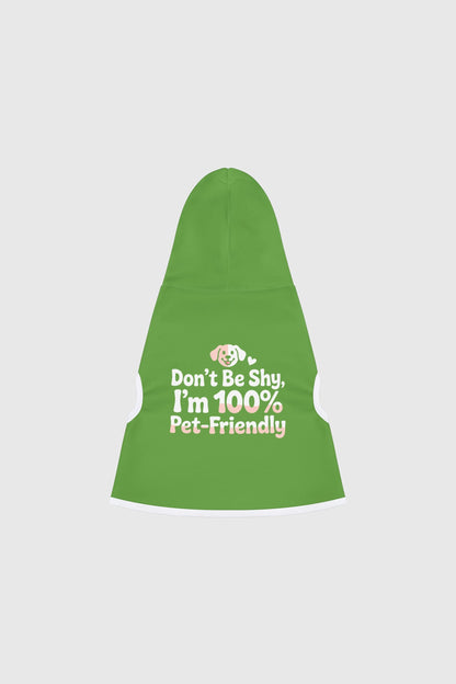Dachshund wearing pink Don't Be Shy dog hoodie