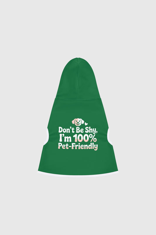 Dachshund wearing green Don't Be Shy dog hoodie