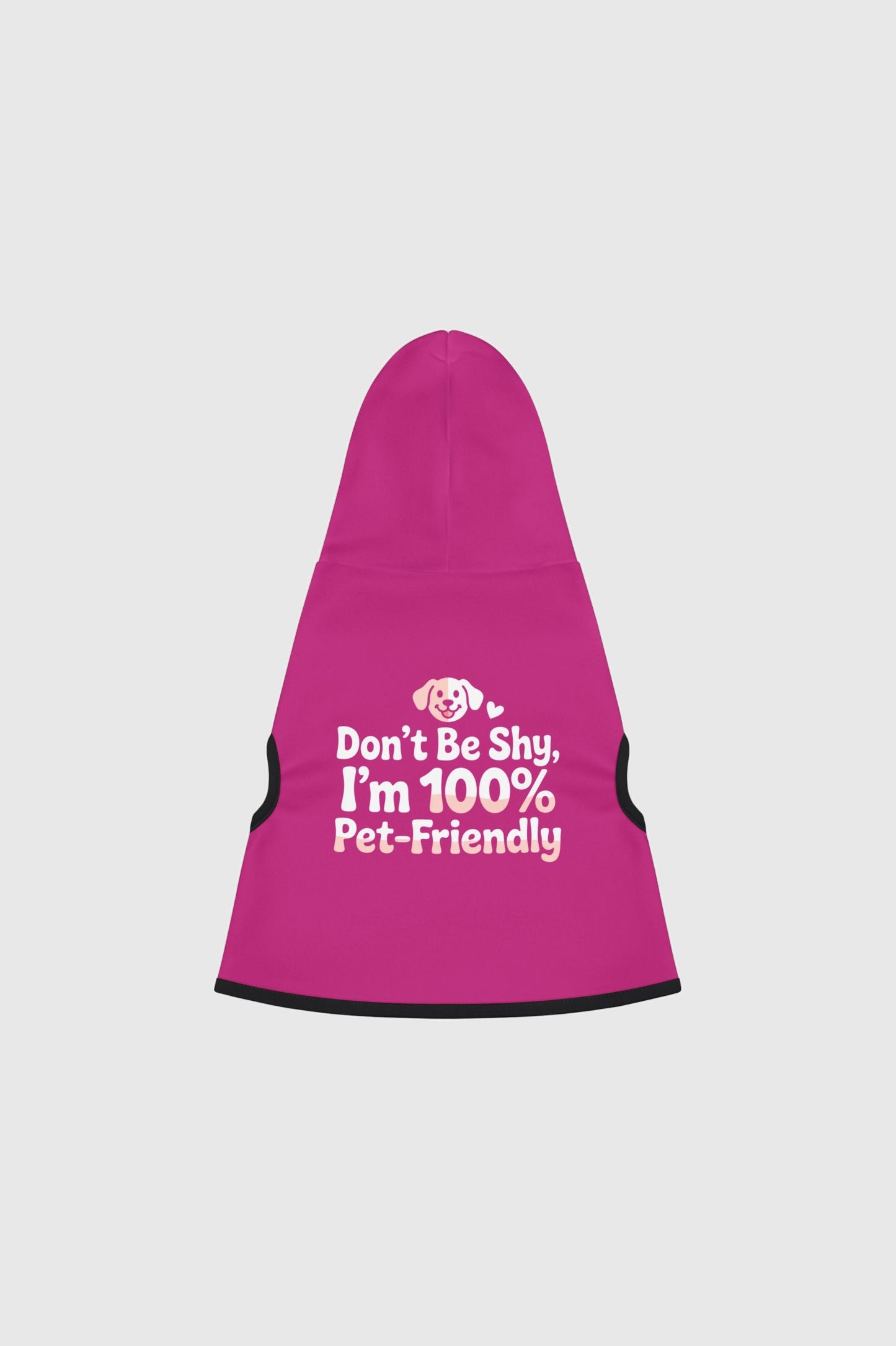 Vizsla wearing red dog hoodie with Don't Be Shy print
