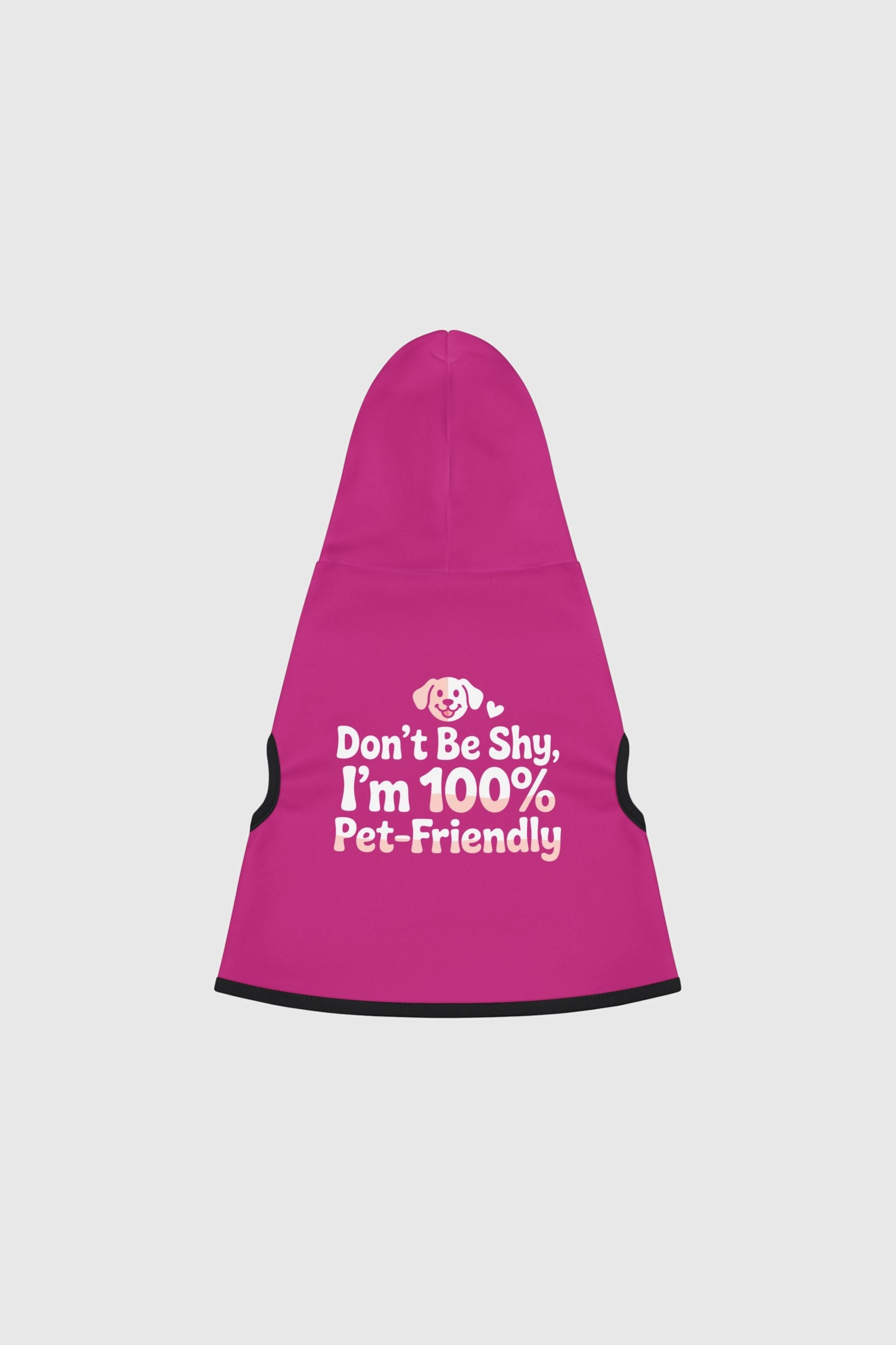 Vizsla wearing red dog hoodie with Don't Be Shy print