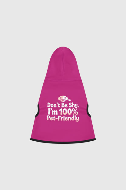 Vizsla wearing red dog hoodie with Don't Be Shy print