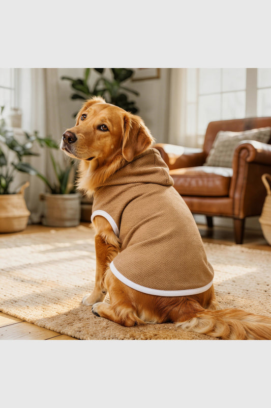 Brown cozy fleece dog hoodie, soft pullover style