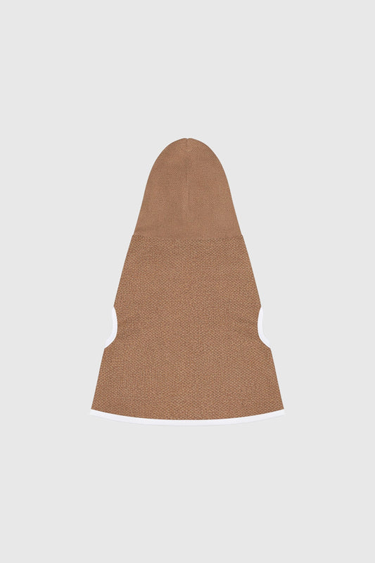 Dachshund wearing brown cozy fleece dog hoodie