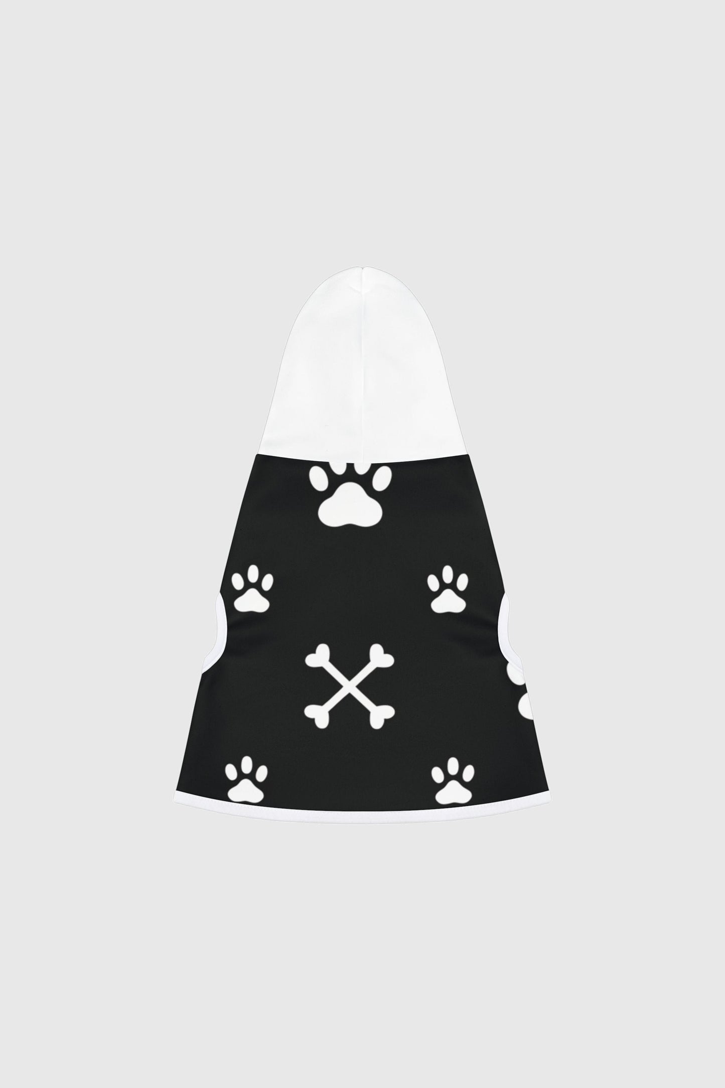 Dachshund wearing black paw print crossbones dog hoodie