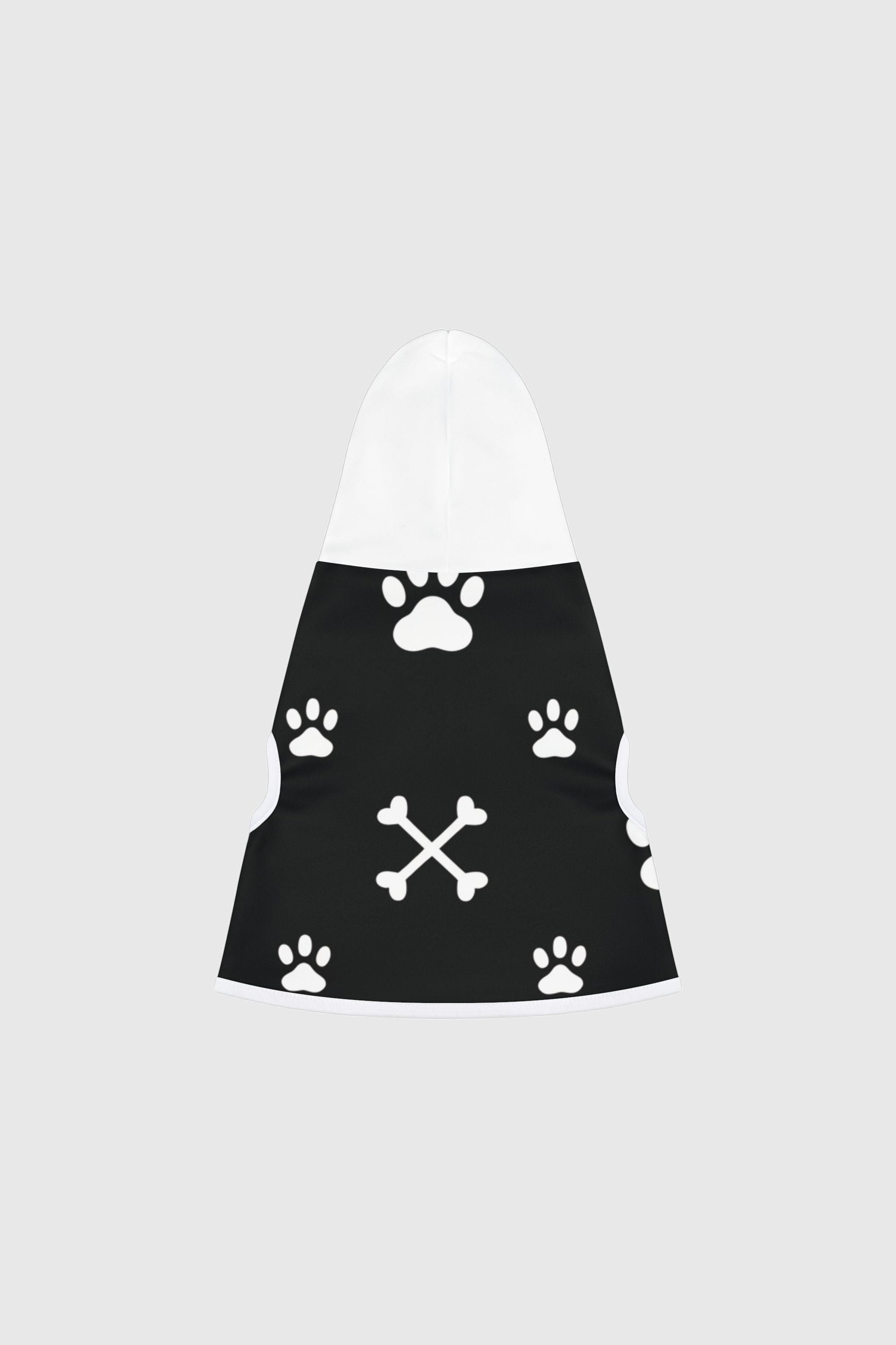 Dachshund wearing black paw print crossbones dog hoodie