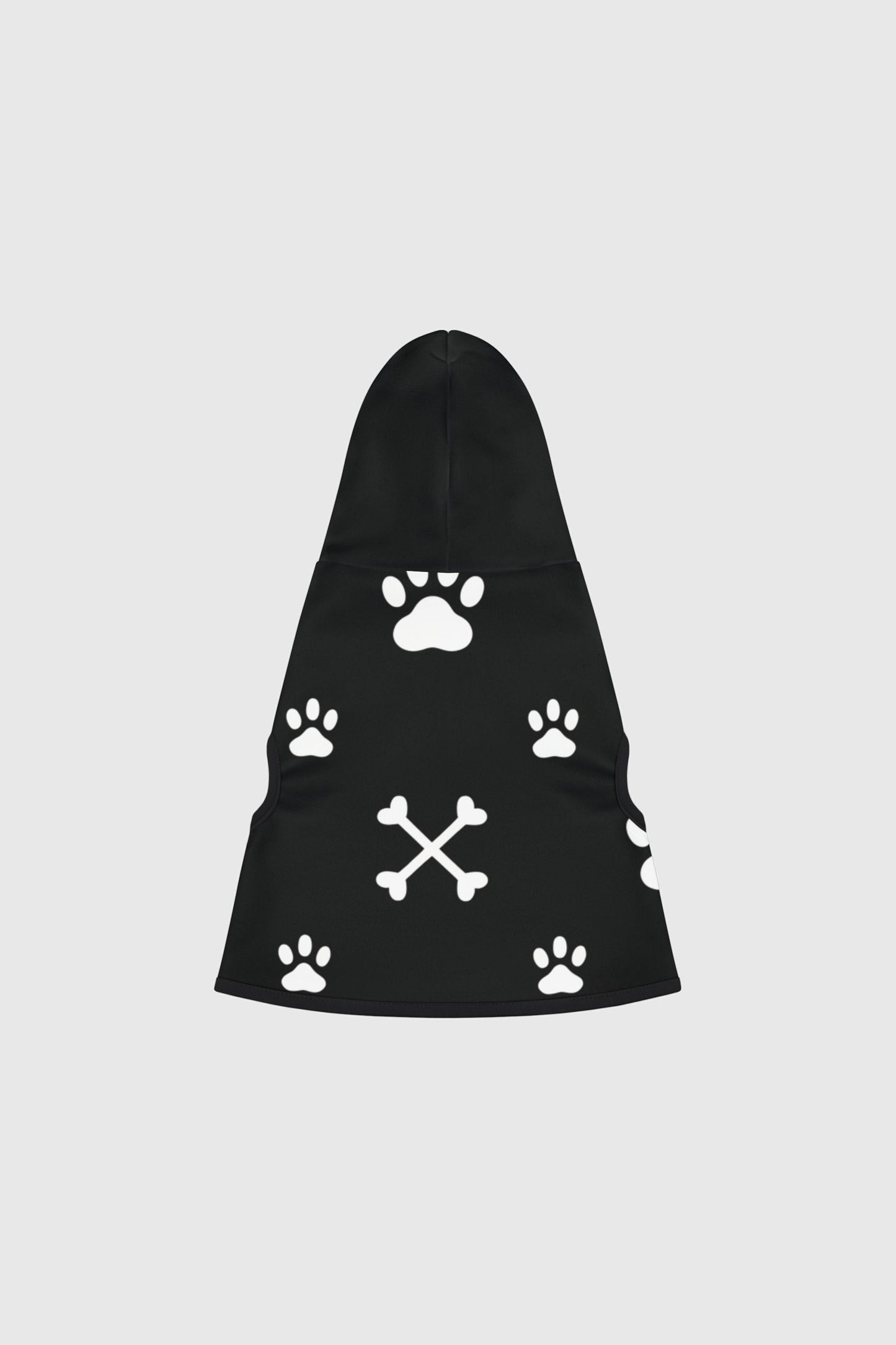 Dachshund wearing brown paw print crossbones dog hoodie