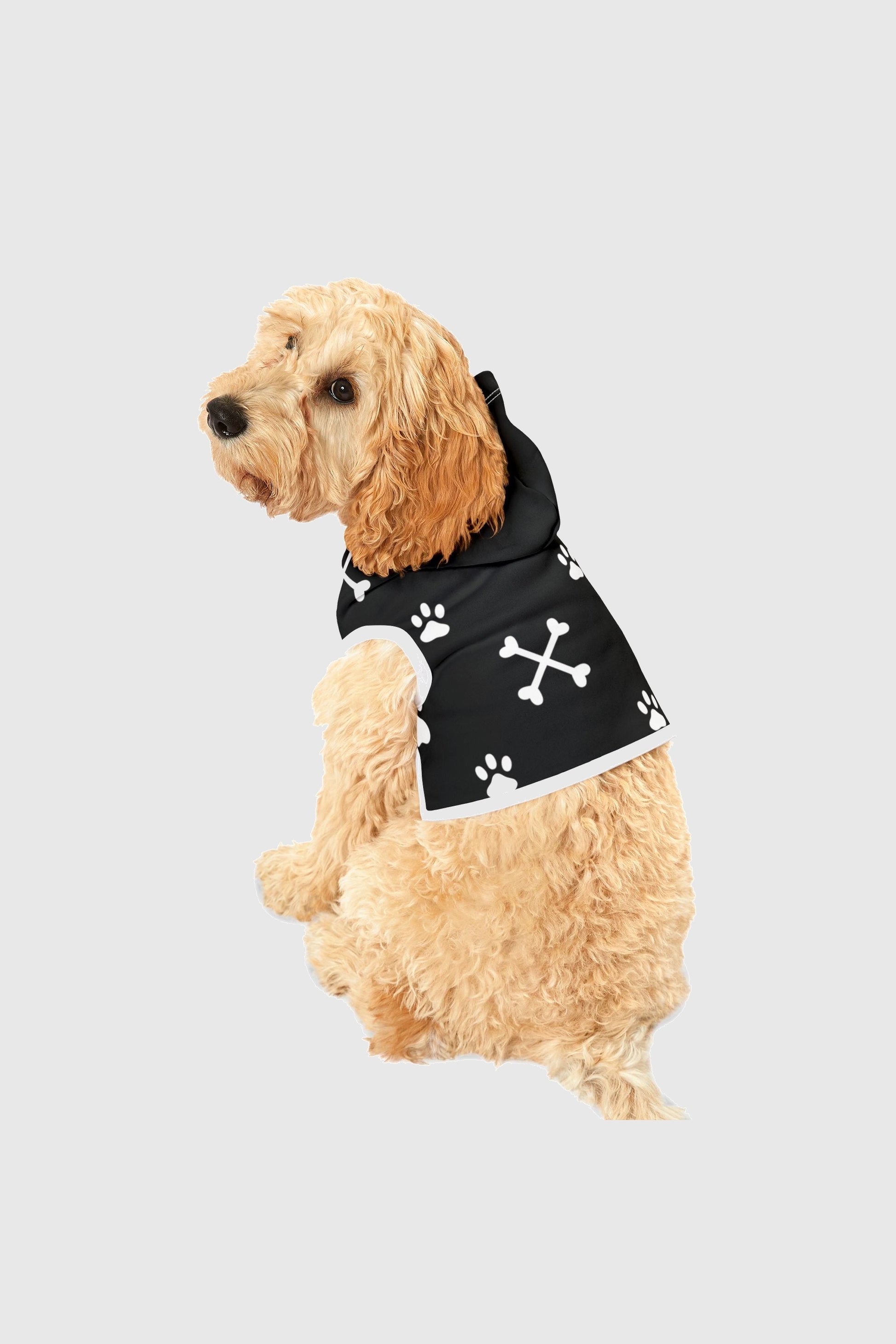 Paw print crossbones detail on brown dog hoodie