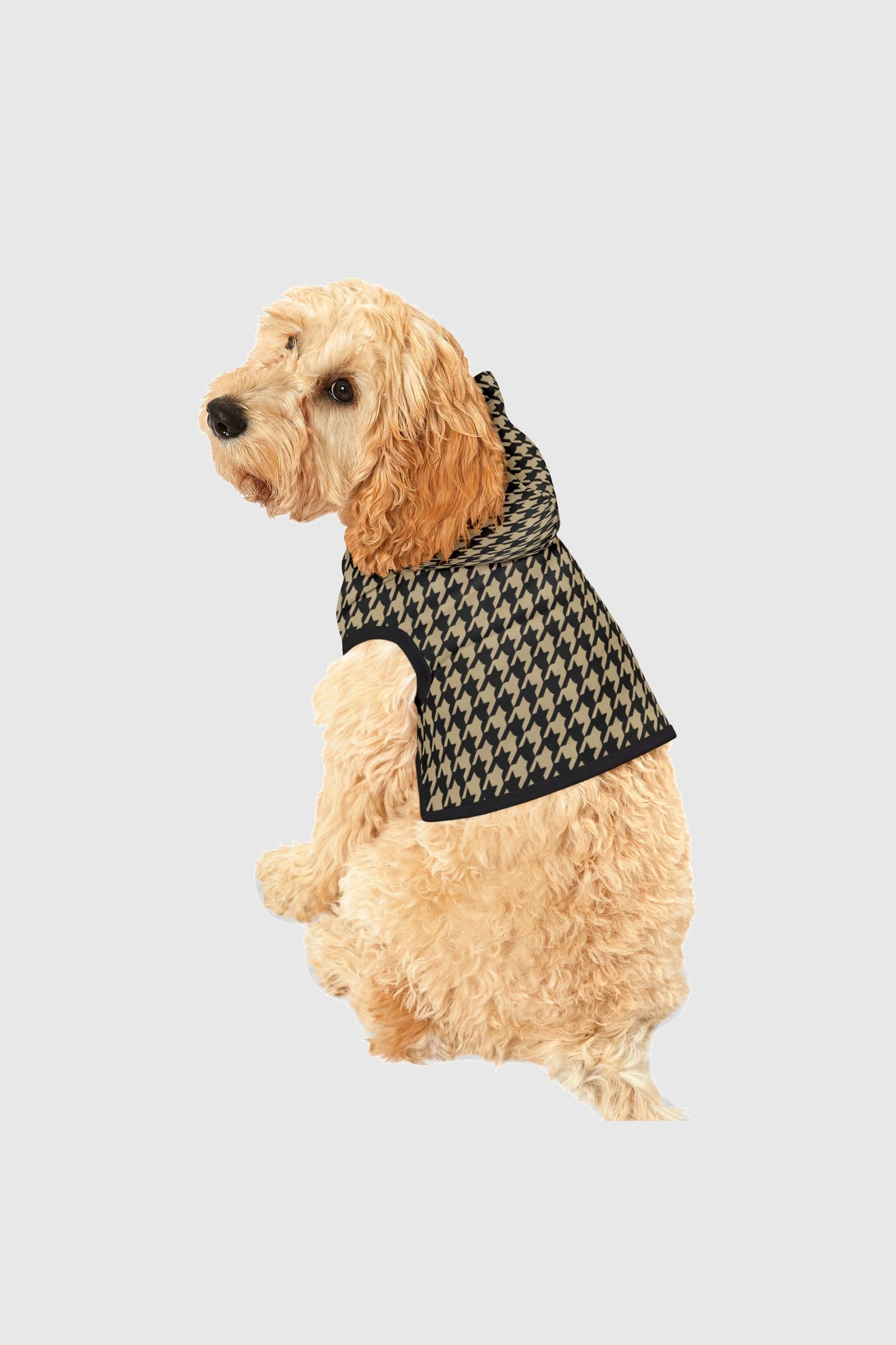 Cozy hooded dog coat, side detail view