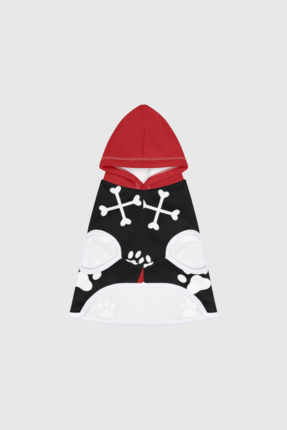 Beagle wearing white paw print crossbones dog hoodie