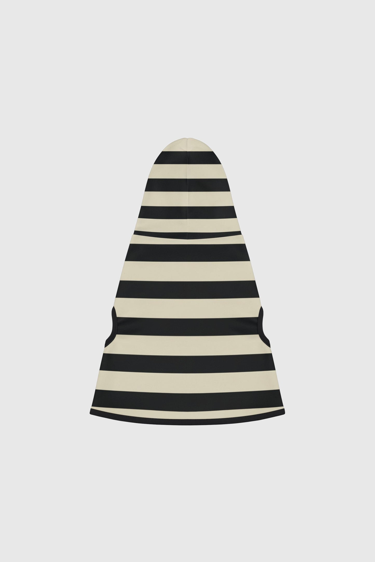 Dachshund wearing black cream chevron stripe cozy dog hoodie