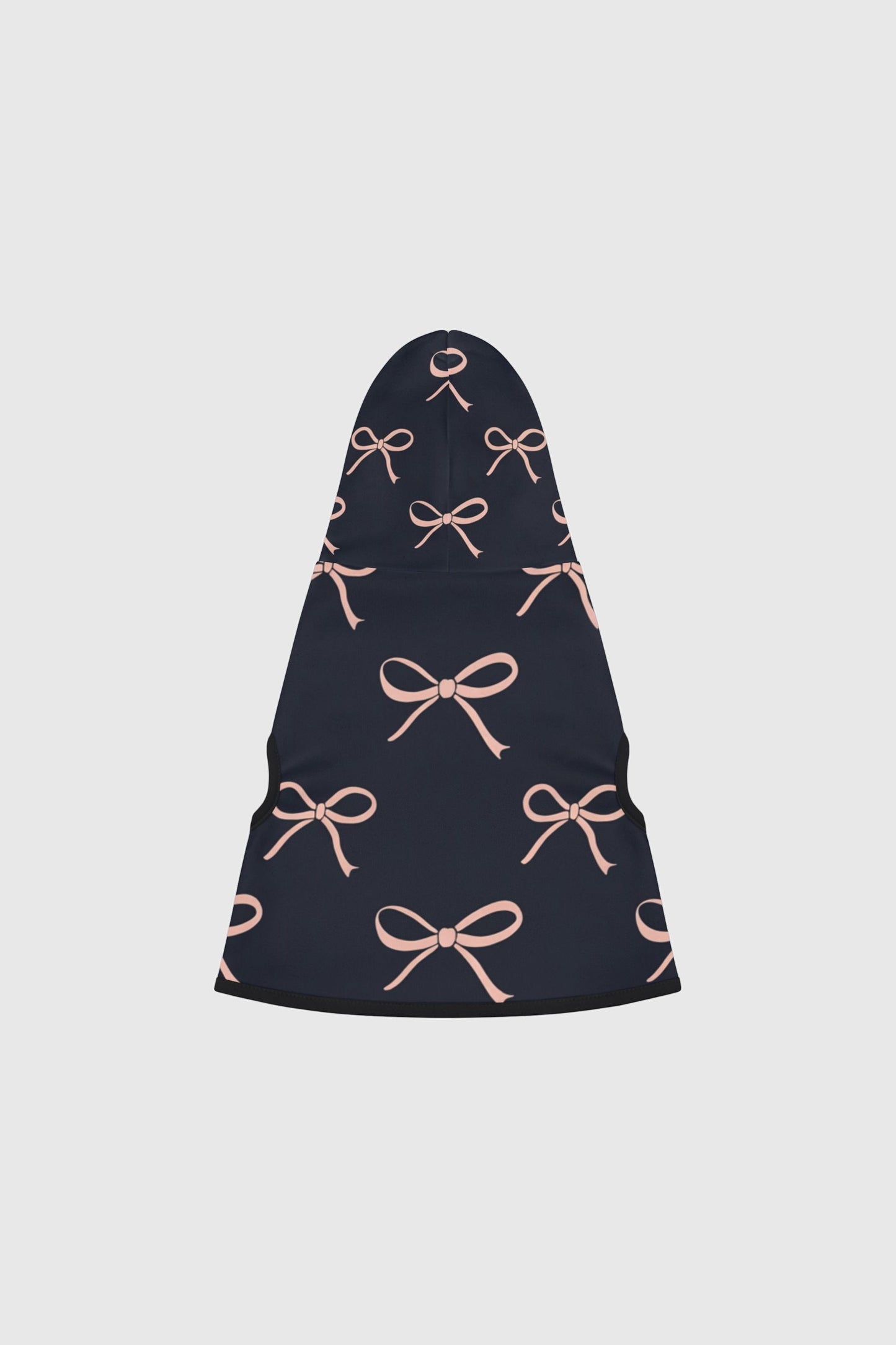 Dachshund wearing navy blush bow print dog hoodie
