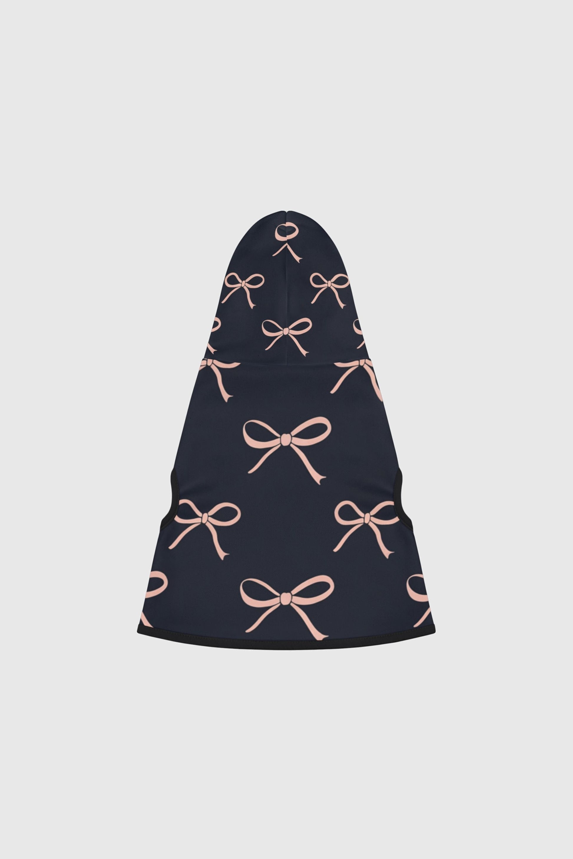 Dachshund wearing navy blush bow print dog hoodie