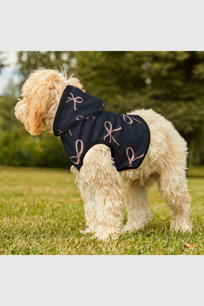 Bow print detail on navy blush dog hoodie
