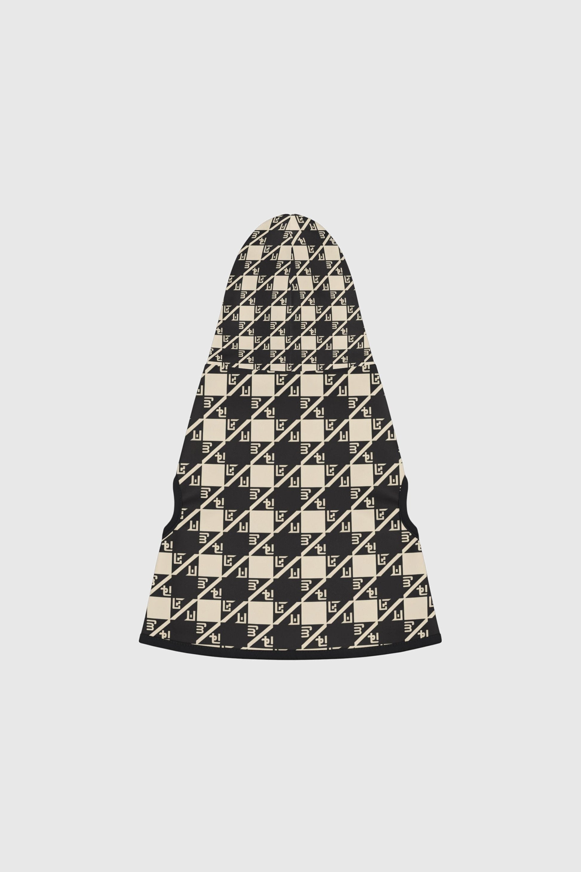 Dachshund wearing black cream diamond plaid cozy dog hoodie