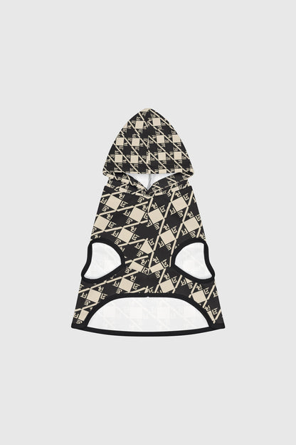 Weimaraner wearing black and cream diamond plaid dog hoodie