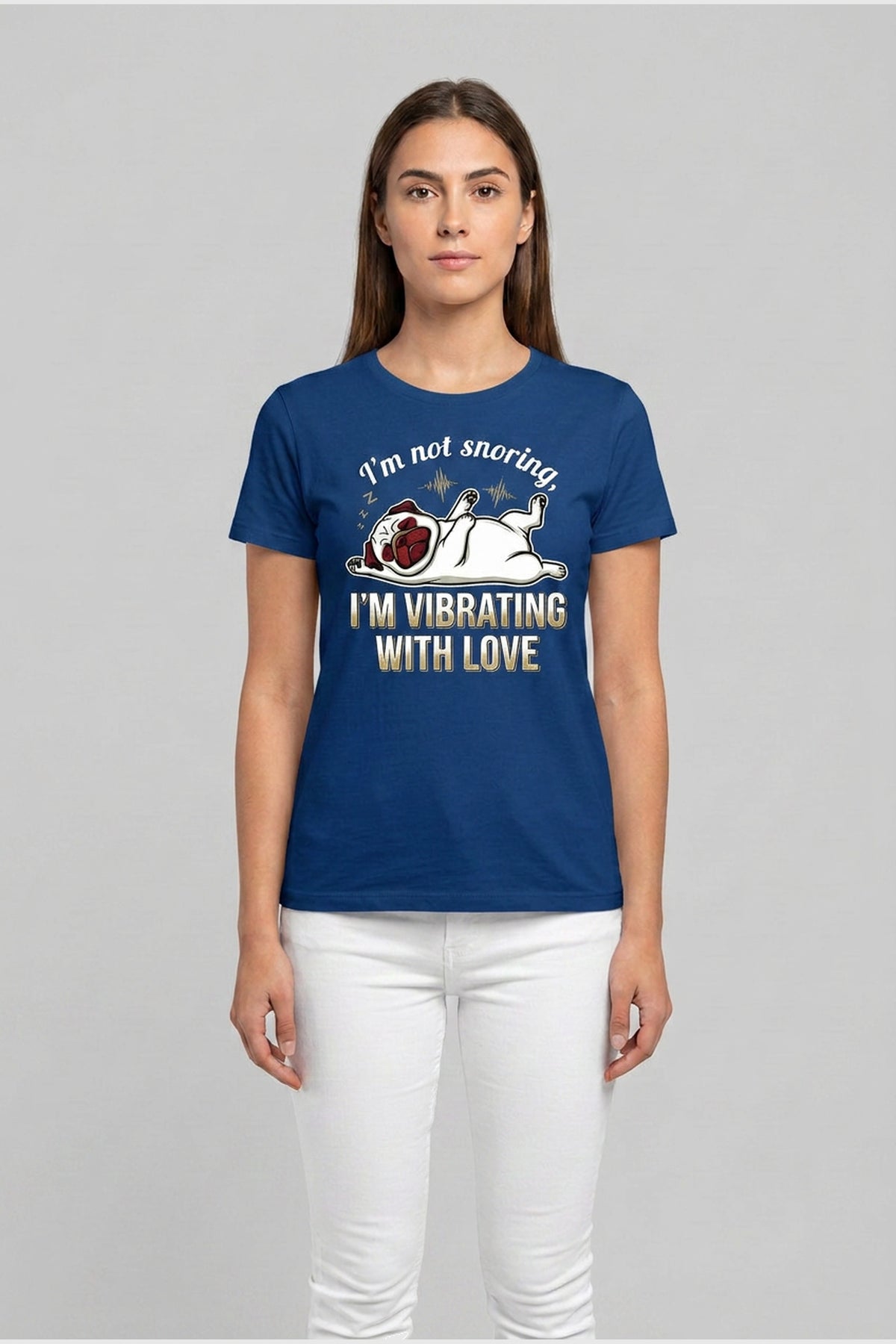 Black t-shirt with pug snoring I'm Not Snoring I'm Dreaming print, unisex crew neck