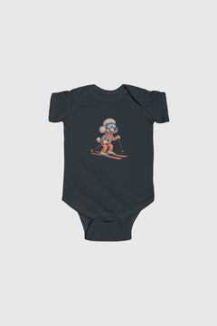 Baby wearing light blue skiing poodle bodysuit