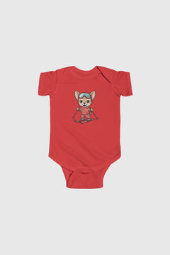 Baby wearing light blue skiing chihuahua bodysuit