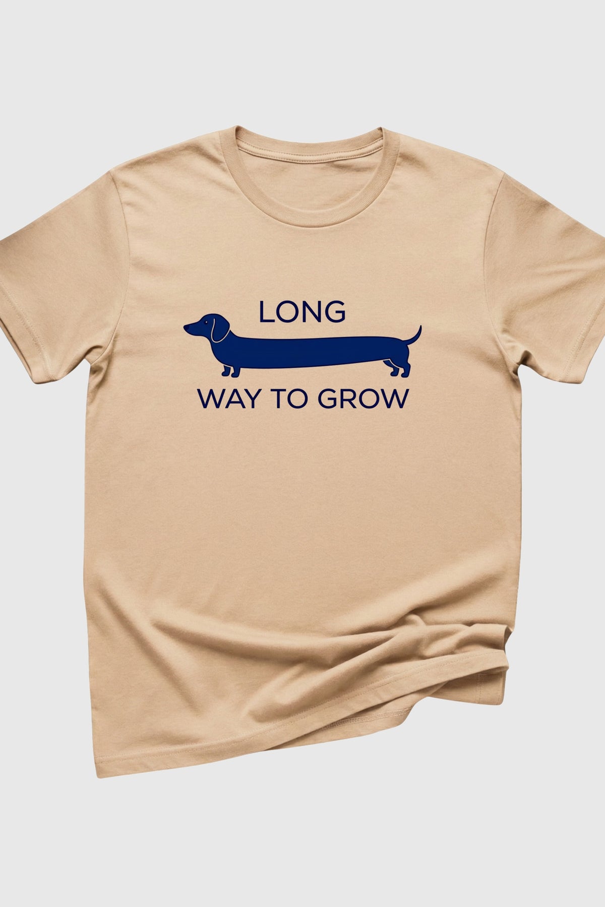 Heather gray t-shirt with Long Way to Grow dachshund print, unisex crew neck