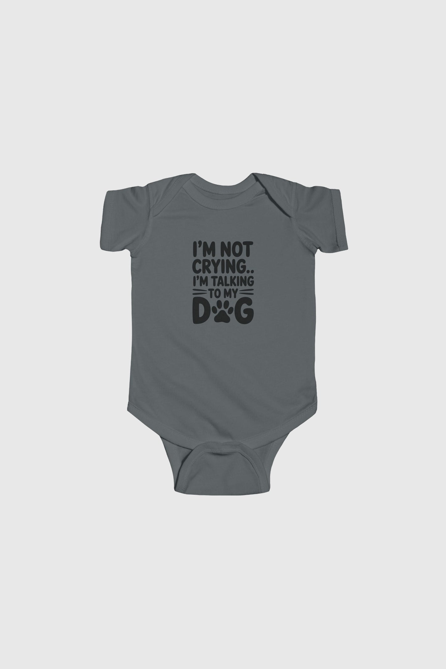 Baby wearing pink I'm Talking to My Dog bodysuit