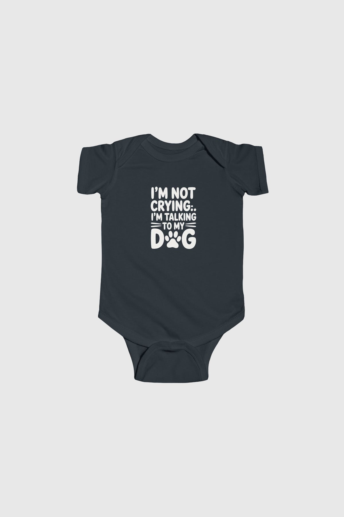 Baby wearing yellow I'm Talking to My Dog bodysuit