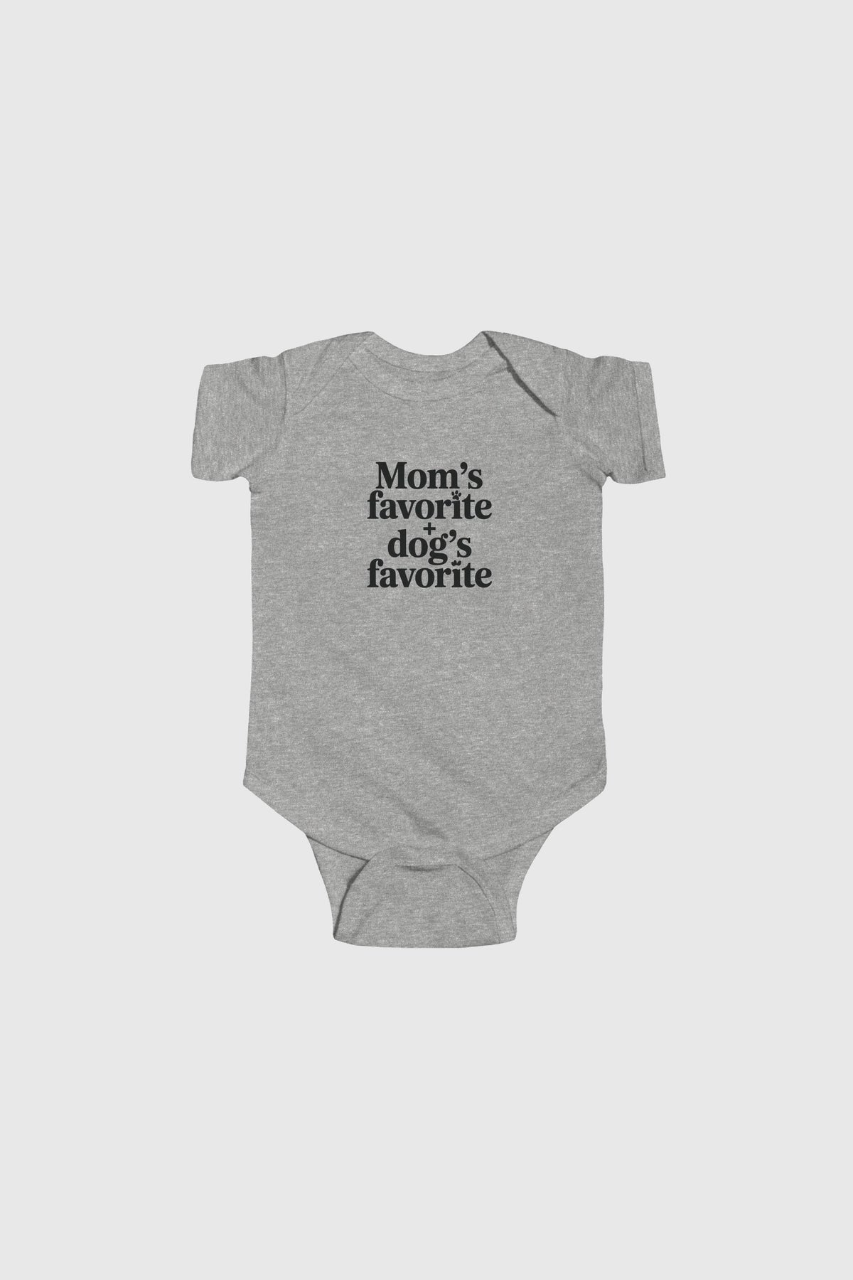 Baby wearing yellow Mom's Favorite Dog's Favorite bodysuit