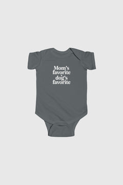 Baby wearing light blue Mom's Favorite Dog's Favorite bodysuit