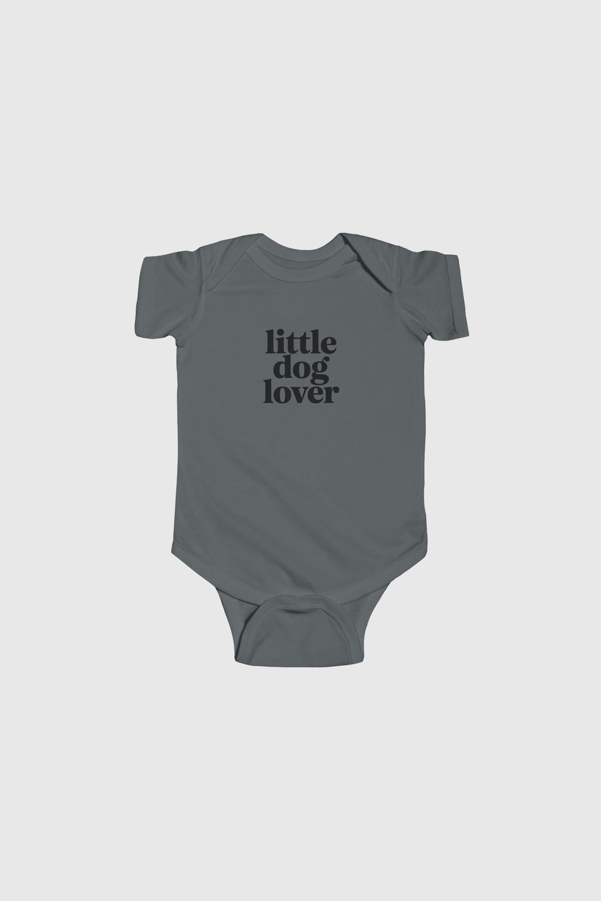 Light blue baby bodysuit with Little Dog Lover print, snap closure