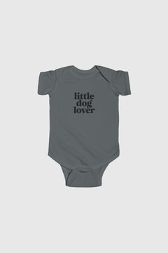 Light blue baby bodysuit with Little Dog Lover print, snap closure