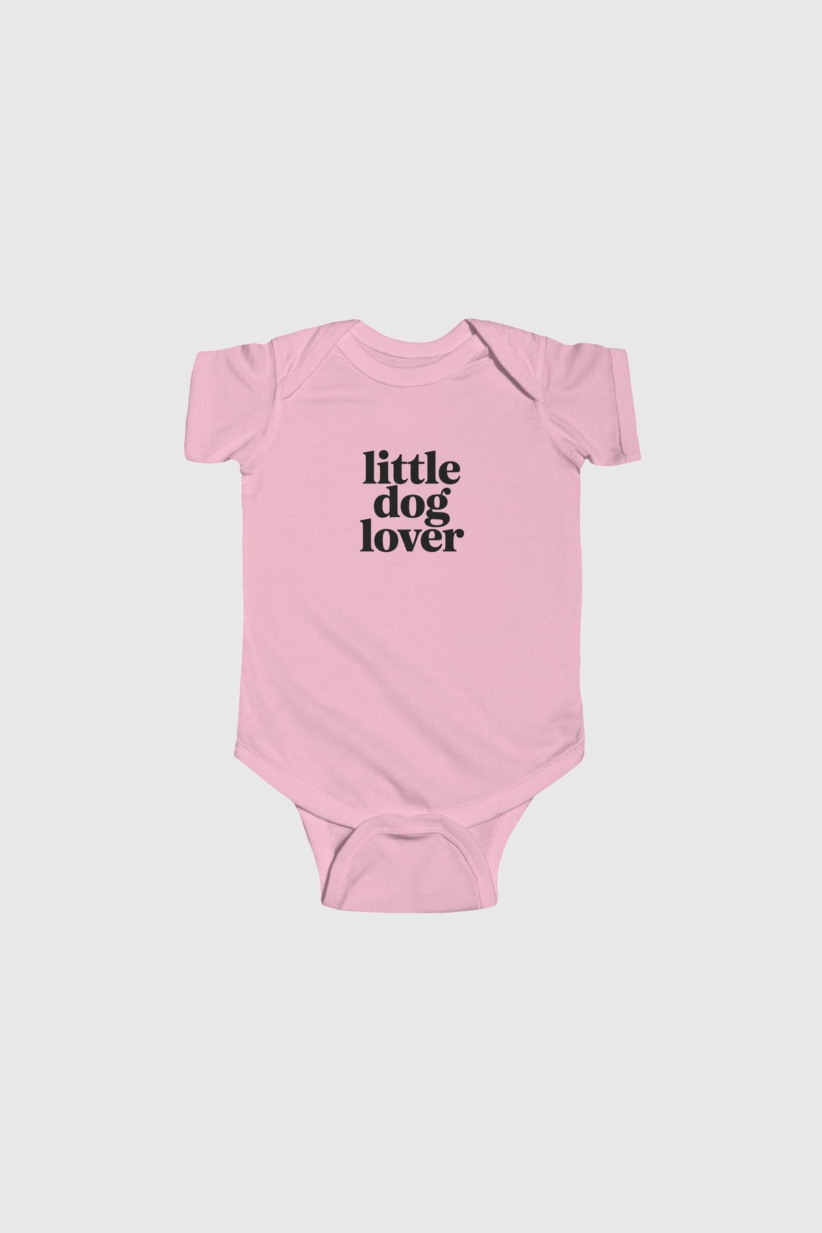 Baby wearing lavender Little Dog Lover bodysuit