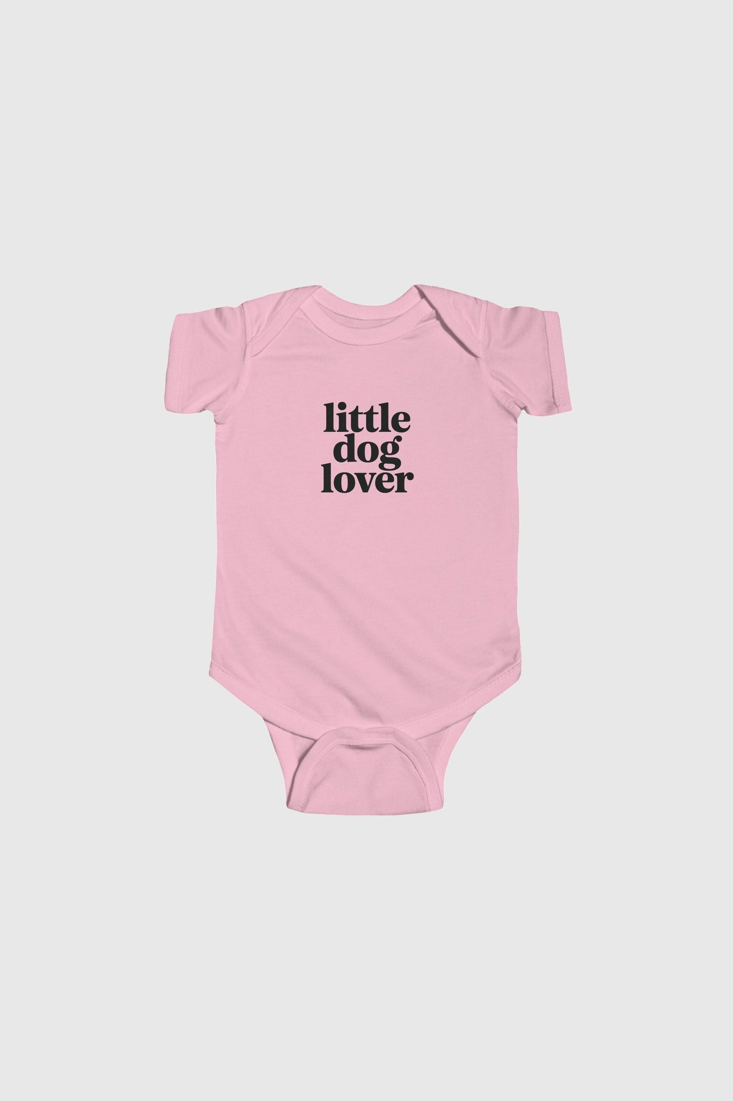 Baby wearing lavender Little Dog Lover bodysuit