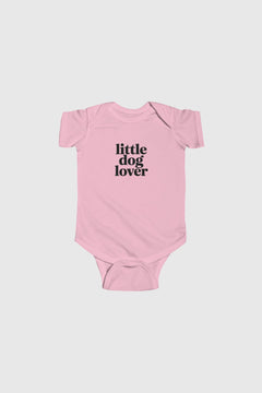 Baby wearing lavender Little Dog Lover bodysuit