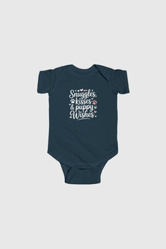 Baby wearing light blue Snuggles Kisses Puppy Wishes bodysuit