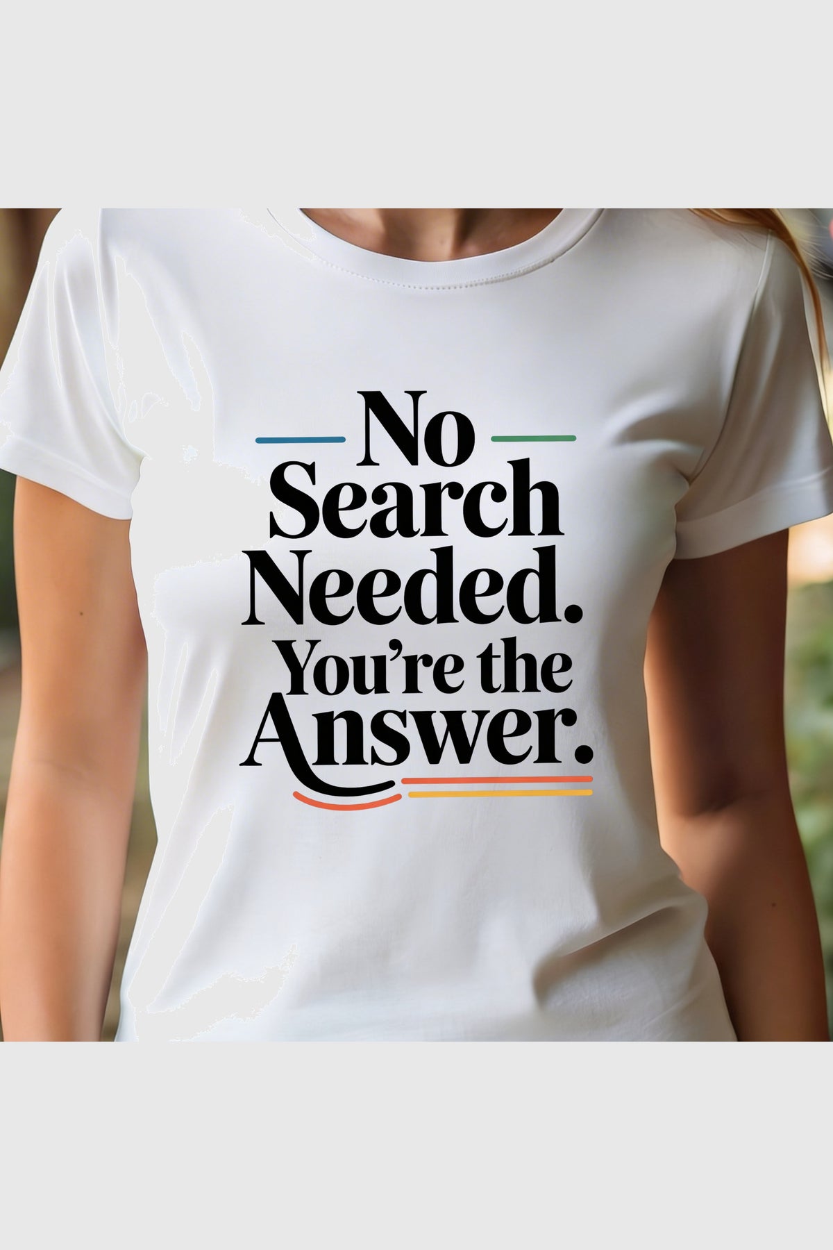 Man wearing black t-shirt with No Search Needed print