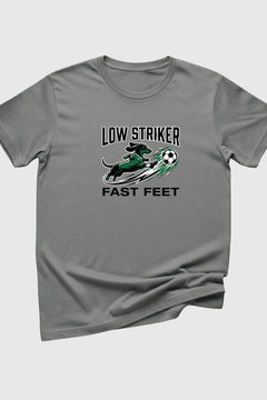 Black t-shirt with Low Striker Fast Feet dachshund soccer print, unisex crew neck