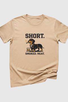 Man wearing black t-shirt with dachshund whiskey print