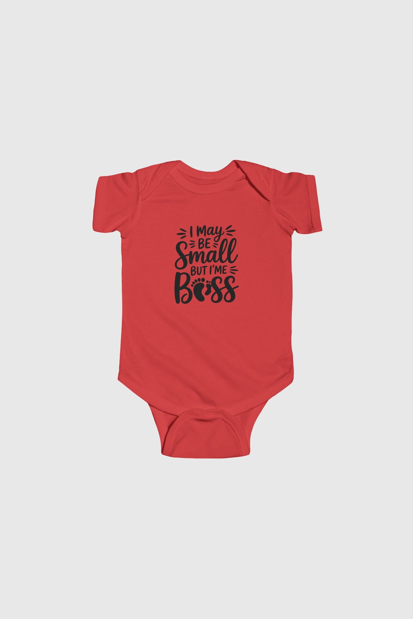 Baby wearing lavender I May Be Small But I'm Boss bodysuit