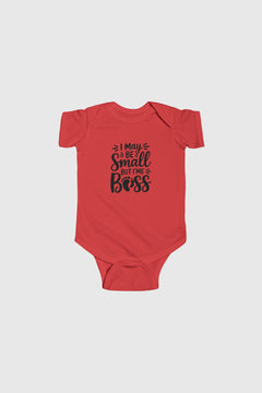 Baby wearing lavender I May Be Small But I'm Boss bodysuit