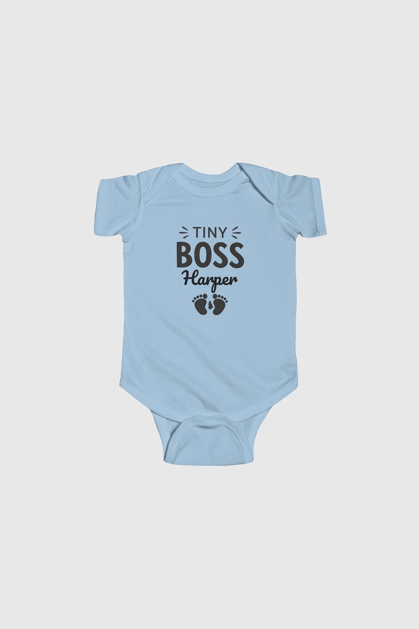 Personalized Tiny Boss baby bodysuit with custom name, snap closure