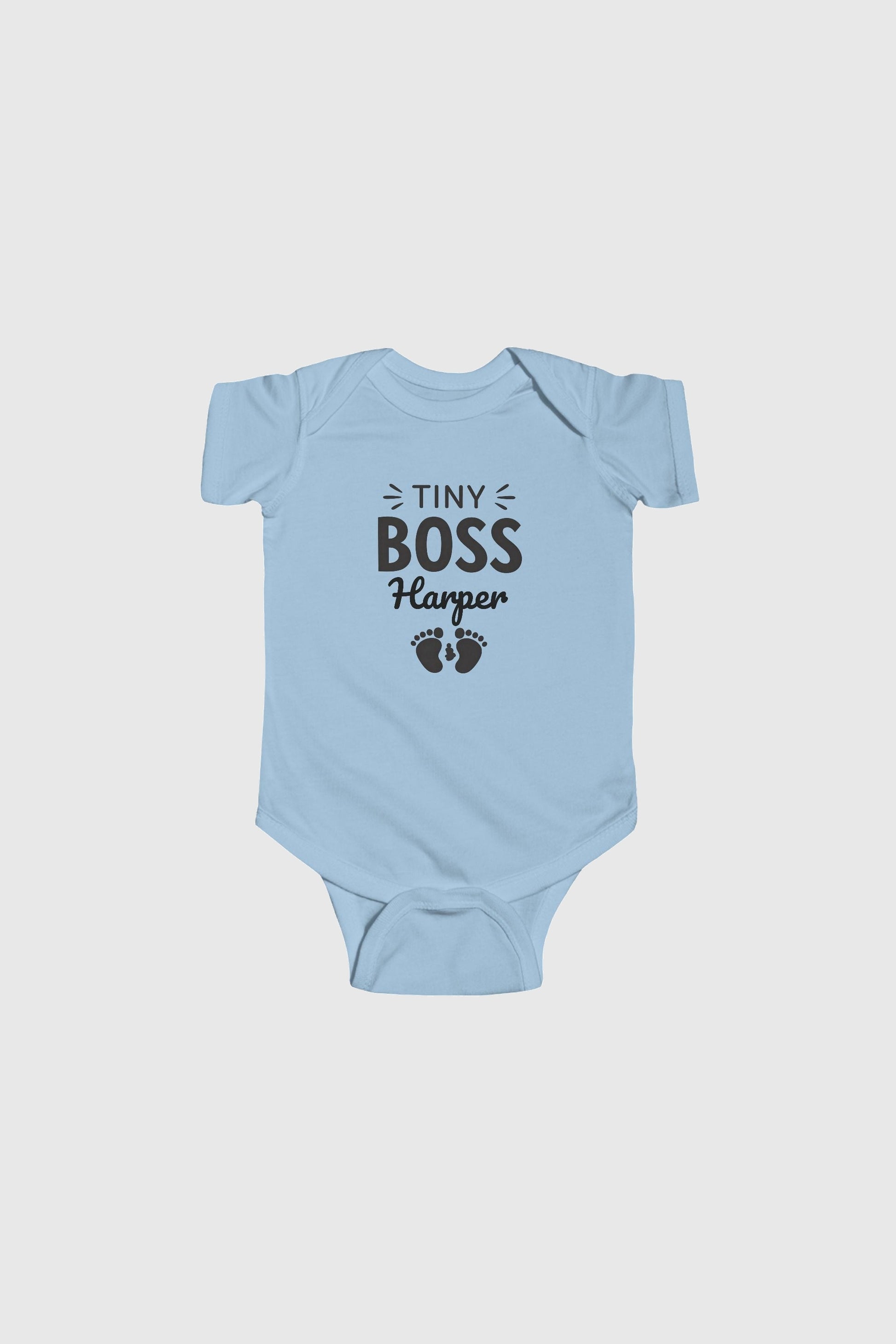 Personalized Tiny Boss baby bodysuit with custom name, snap closure