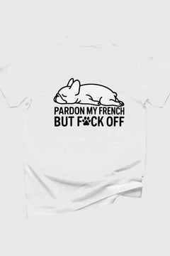 Woman wearing black Pardon My French Bulldog t-shirt