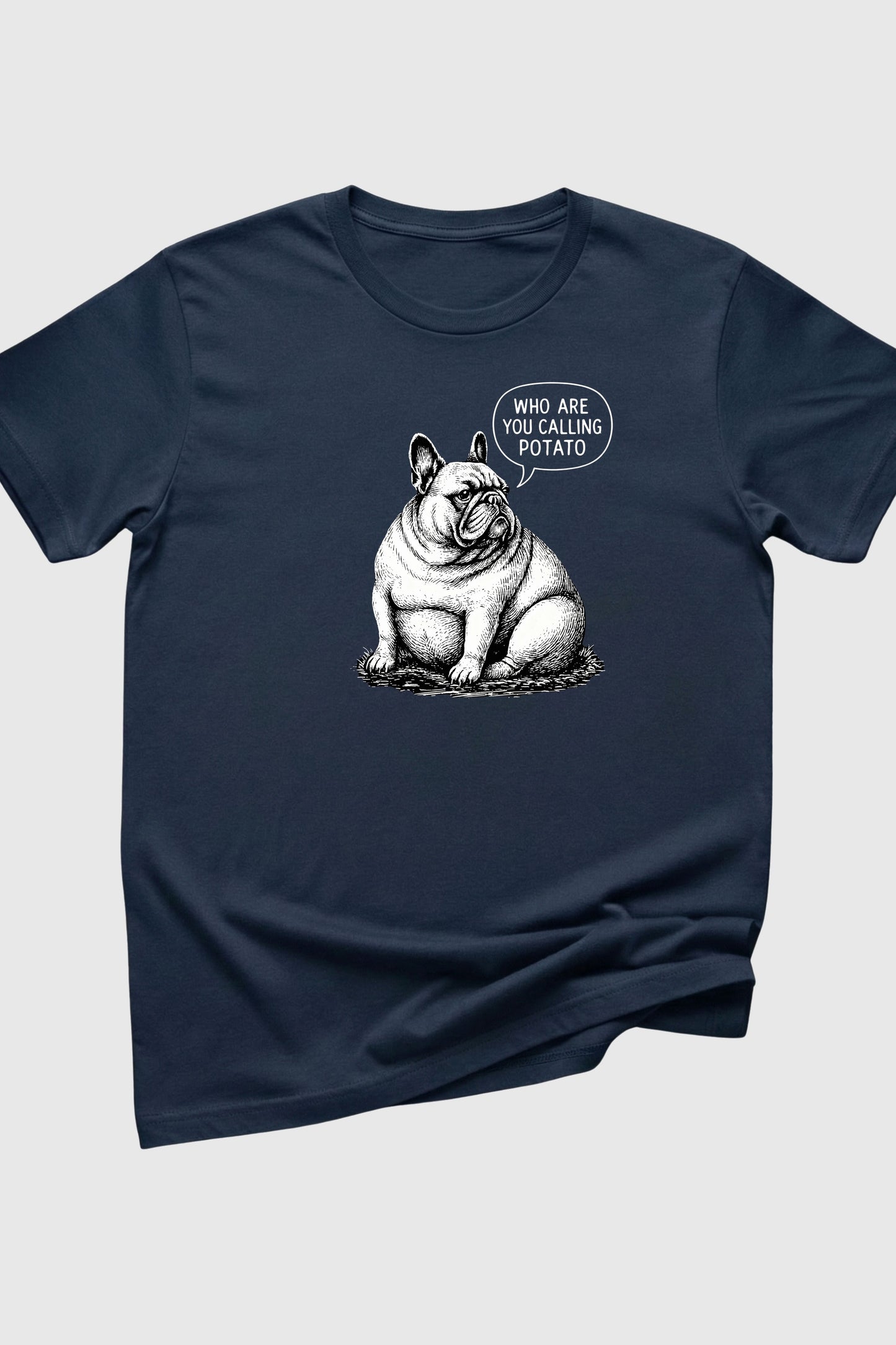 Woman wearing black Who Are You Calling Potato t-shirt
