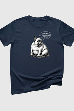 Woman wearing black Who Are You Calling Potato t-shirt