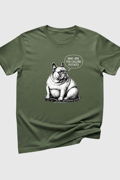 Man wearing black t-shirt with Who Are You Calling Potato print