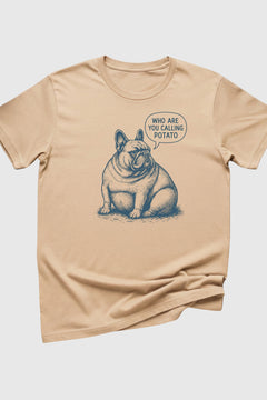 Who Are You Calling Potato print close-up on black t-shirt