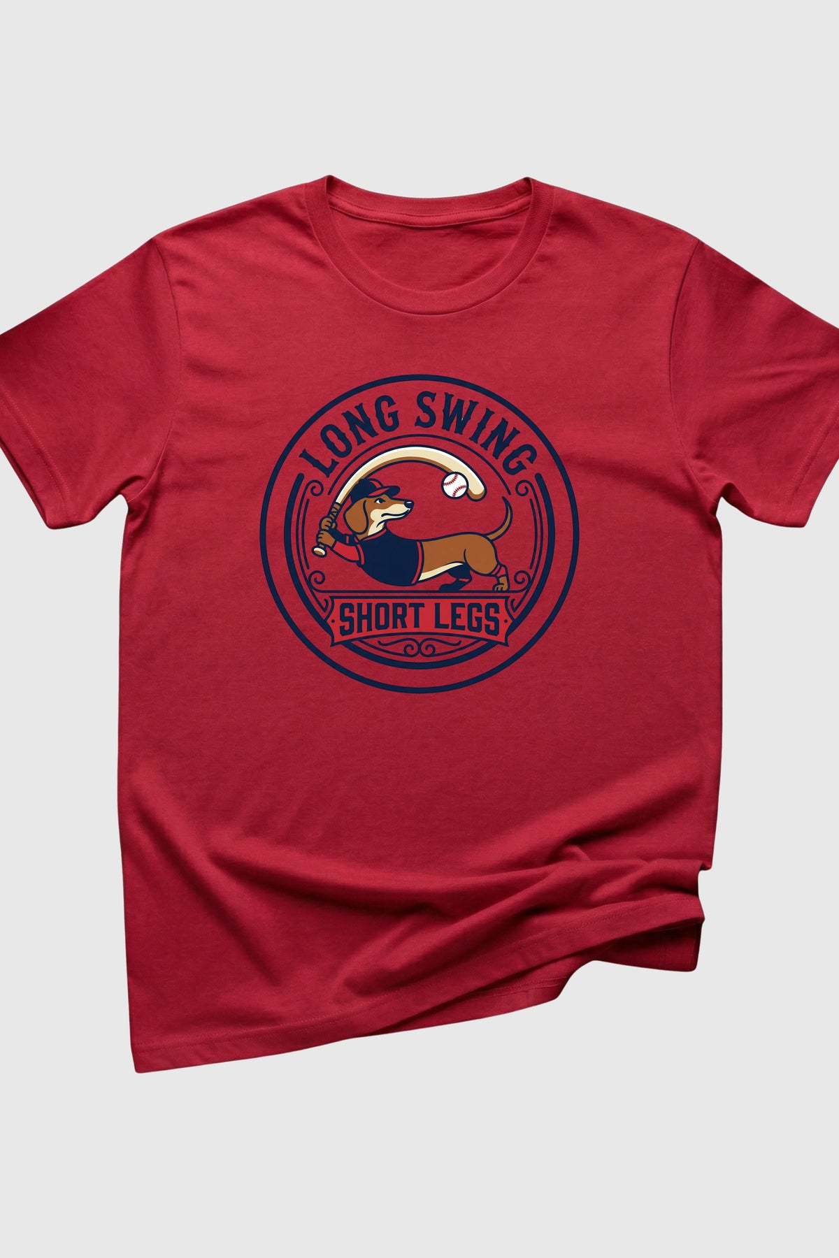 Red t-shirt with a graphic design on a white background