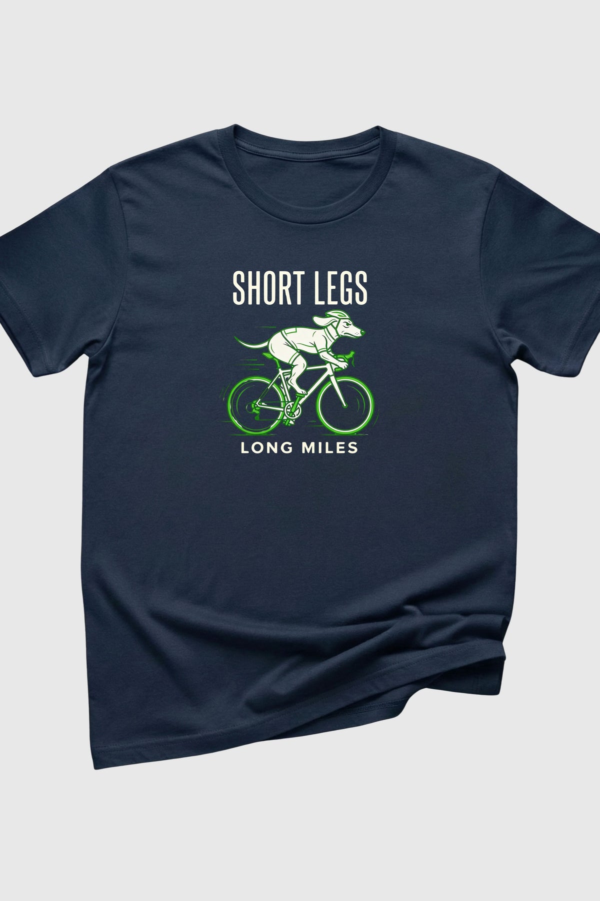 Man wearing black t-shirt with Short Legs Long Miles dachshund print