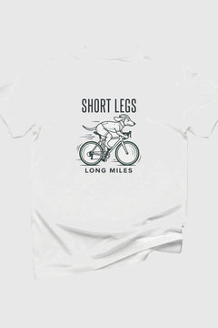 Heather gray t-shirt with Short Legs Long Miles dachshund cycling print, unisex crew neck